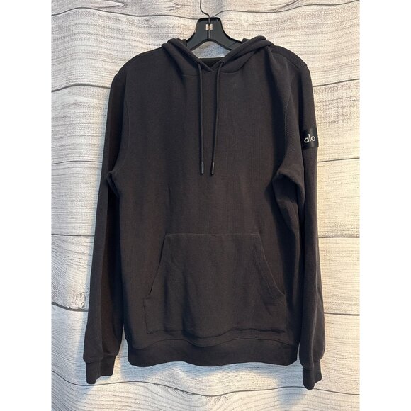 Alo Black Waffle Hooded Sweatshirt Size M - Picture 1 of 2